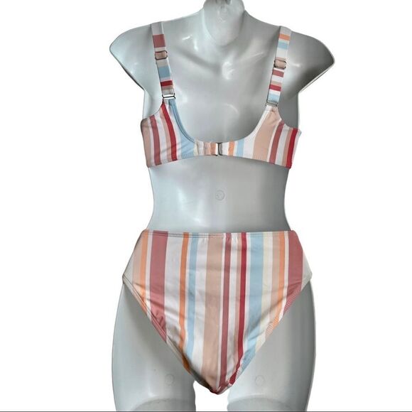 Xhilaration Multi Striped Hipster Bikini Bottom Junior Medium White Beige Clay - Picture 9 of 12